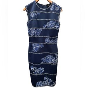 Tadashi Shoji Kitami Embroidered Sleeveless Shift Dress Blue Neoprene Sz S $398
